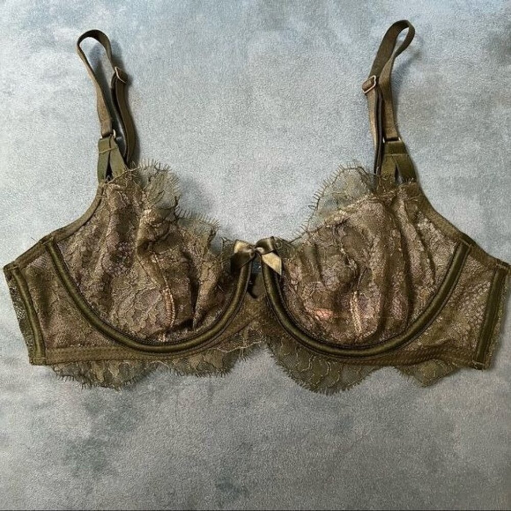NWT Victoria’s Secret Very Sexy Unlined Demi Bra Olive Green Lace Sz 34C